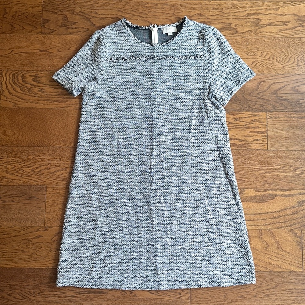 Loft dress, black and white tweed short sleeve mini dress (size: Medium petite)